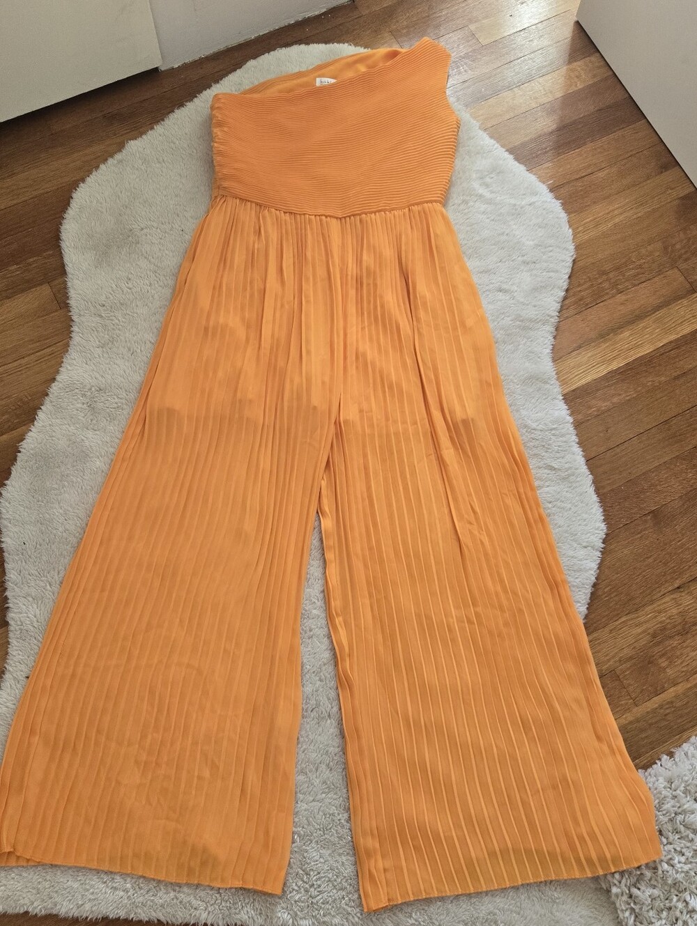 Nicole Miller Pleated Wide-Leg Jumpsuit in Bright Orange